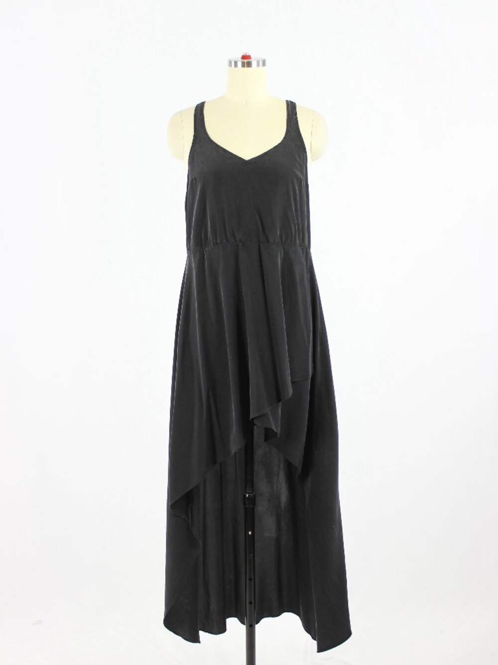 AMANDA UPRICHARD Black 100% Silk Crepe de Chine High Low Midi Tank Dress, Size S